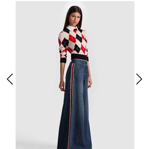 NWT Alice + Olivia NESSI WIDE LEG JEANS W/SIDE STRIPE 27 - Picture 5 of 6